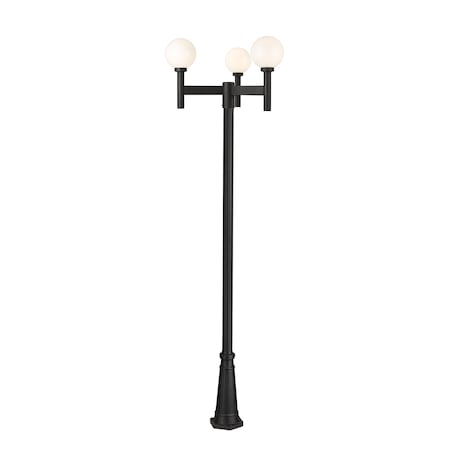 Z-Lite Laurent Outdoor Post Mounted Fixture, 3-Light, 30 In.W x 112 In.H, Black/Opal 597MP3-519P-BK
